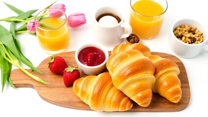 Delightful breakfast spread with pastries and juice