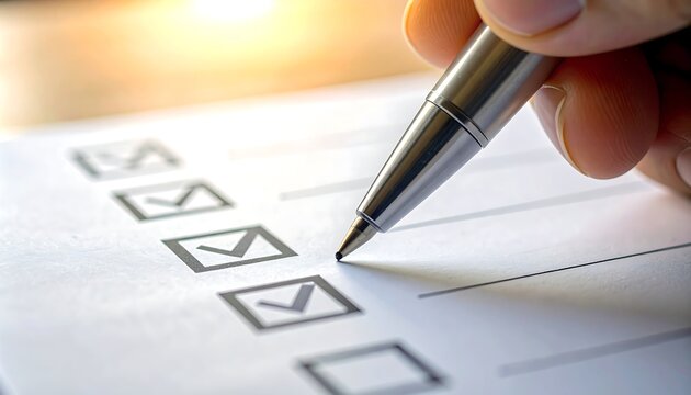 項目に印を付ける手元が意思決定と選択の瞬間を示す