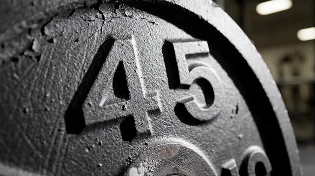 Closeup of 45 Pound Weightlifting Plate.