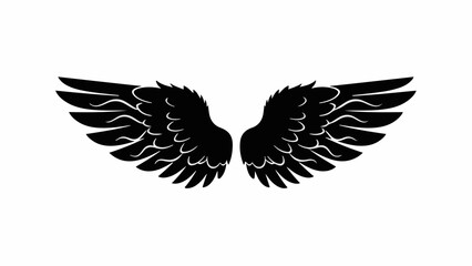Obraz premium Symbolic black angel wings spread wide against a clean white background, representing freedom and aspiration.
