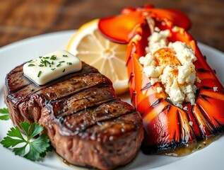 Gourmet surf and turf with lemon and butter