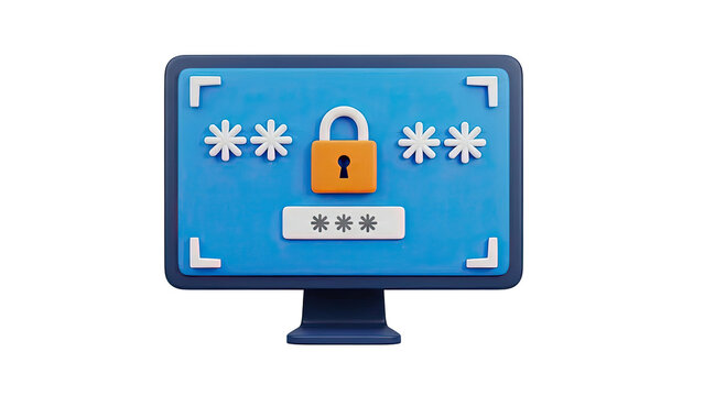 3D Computer Screen with Lock and Asterisks