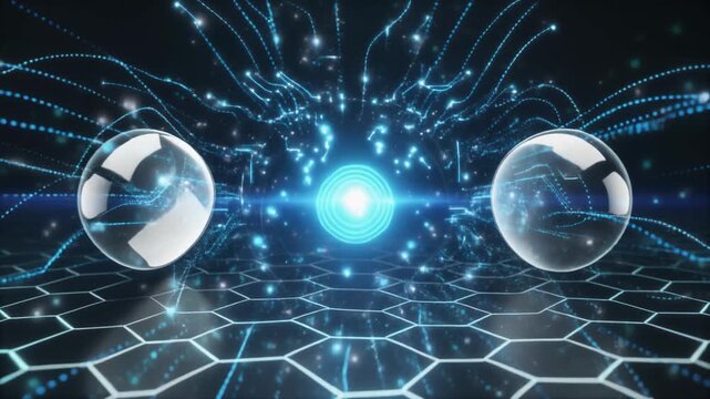 Exploding Blue Energy Burst with Circuitry and Hexagonal Grid explosion light