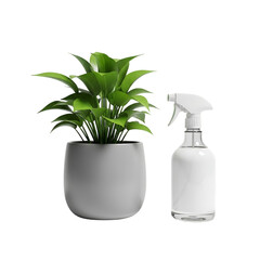 Potted plant with spray bottle for cleaning