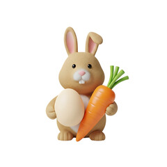 Adorable cartoon rabbit holding carrot and egg