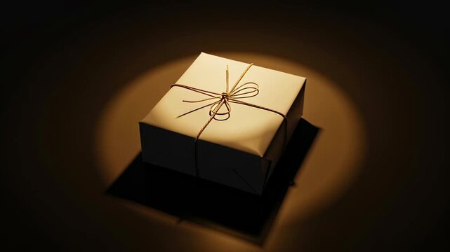 A Simple Gift Box Tied with Twine in Dramatic Spotlight.