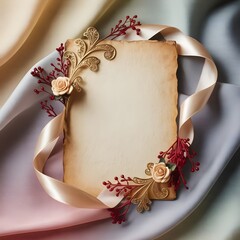 elegant card design with golden ribbon