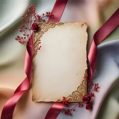 old paper with red ribbon and bow