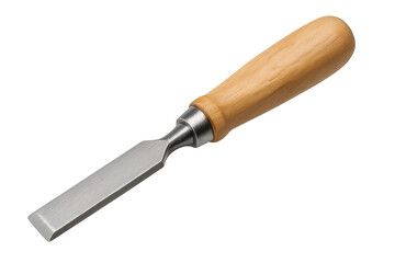 Woodworking chisel with wooden handle on transparent background