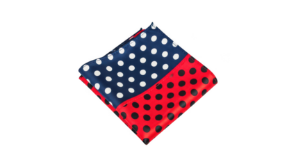 Colorful polka dot fabric with red and blue sections isolated on transparent background