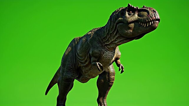 Tyrannosaurus dinosaur. Green background. Dinosaur illustration. Prehistoric animal. Vector design. Large reptile. Fierce creature. Green screen.