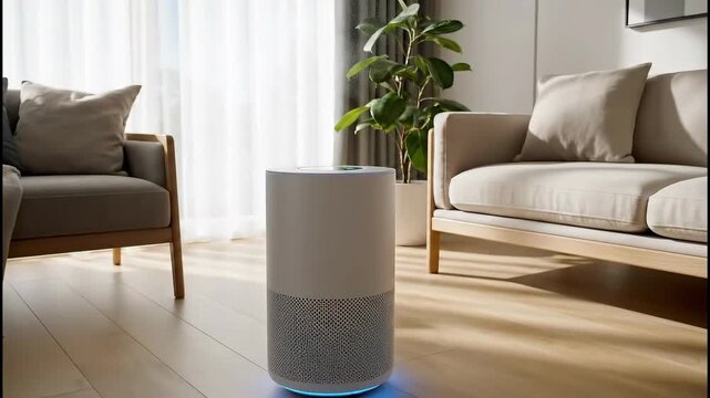Air Purifier &mdash; Air purifier running with LED indicators, clean indoor air quality concept