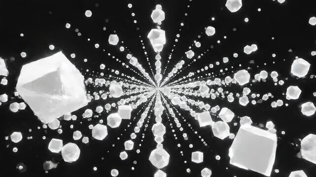 A perfectly seamless loop of vast, pristine white geometric particles gently flowing and multiplying across an infinite void subtle movement, deep space, smooth transition