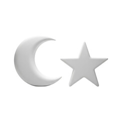 Crescent moon and star symbol isolated on transparent background