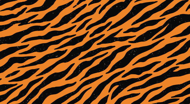 Bold orange and black tiger stripe pattern background for textile design, Wildlife fur pattern, Diagonal stripes and distressed texture, Abstract wild cat stripes
