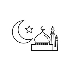 Obraz premium Islamic mosque and crescent moon with star icon, flat design