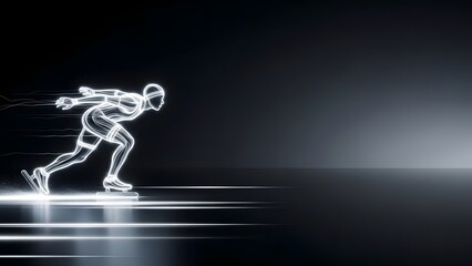 Obraz premium Neon Speed Skater Profile Sprinting: Winter Games Background with Copy Space