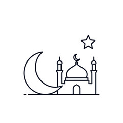 Islamic Mosque Icon with Crescent Moon and Star - Minimalist Line Art