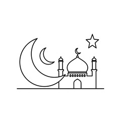 Obraz premium Islamic Mosque Icon with Crescent Moon and Star - Minimalist Line Art