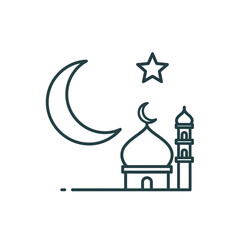 Obraz premium Islamic mosque icon with crescent moon and star, minimalist outline design