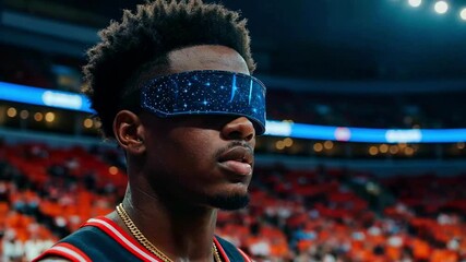 Basketball player wearing futuristic glasses at a crowded arena during a sports event 170304(42) - Powered by Adobe