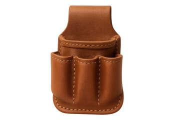 Empty brown leather tool pouch on transparent background