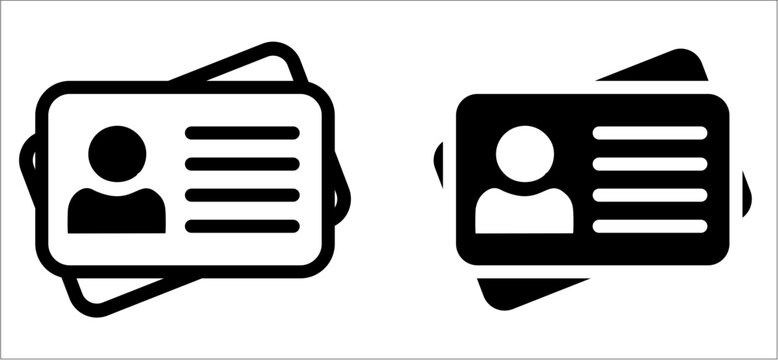 Professional vector collection of identification card and member badge icons in line and solid black styles for security access, employee profiles, user accounts, and personal identity verification co