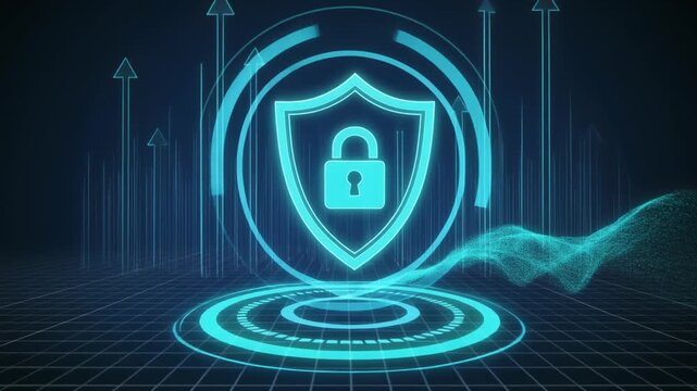 Digital security shield protecting sensitive data with advanced cybersecurity technology. Concept of data protection and online privacy in a secure network environment