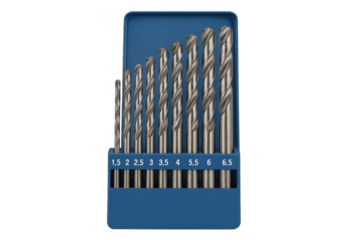 Metal drill bits set in blue case