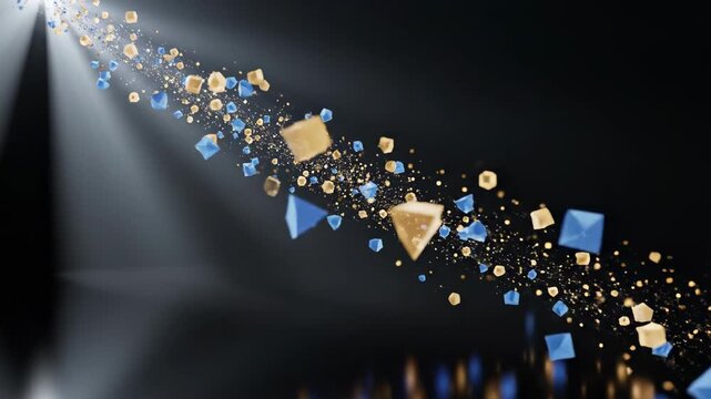 A seamless loop of an empty dark volumetric studio where faint geometric particles dissipate into nothingness across a clean black surface clean, overlay, infinite