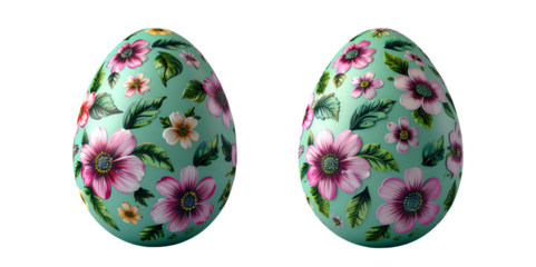 Hand-painted intricate floral patterns on vibrant Easter egg on white background.