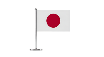 Japanese national flag on a small stand isolated on transparent background