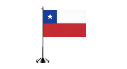 Chilean flag on a small pole isolated on transparent background