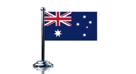 Australian flag on a small pole isolated on transparent background