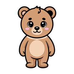 Fototapeta premium Cute Baby Bear Cartoon Character Standing Pose Isolated on White Background, easily editable. 