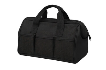 Black canvas tool bag organizing equipment and work items