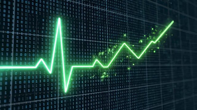 Heartbeat Line Graph Growing Over Binary Background Animation