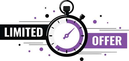 Limited offer banner with modern stopwatch icon, urgency sale concept, minimal countdown discount promotion graphic design for ecommerce marketing use