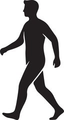 Minimal black silhouette of a walking man on white background, flat vector style