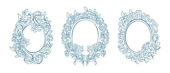 Victorian frame decorated with flowers floral, Whimsical drawing vintage frames, antique ornate elegant element for invitations, greeting cards, scrapbooking, decorative etc.