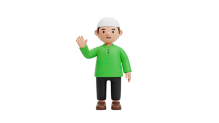 3D Muslim Boy Waving Hello