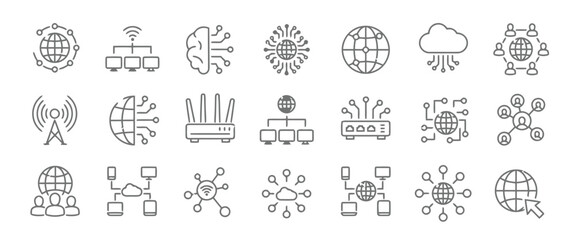Network and Connection Line Icon Set for Communication