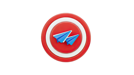 3D Red and White Circle with Two Blue Paper Airplanes