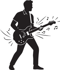 Musician silhouette playing guitar, minimal black figure
