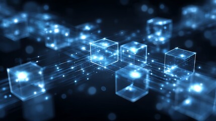 blockchain and artificial intelligence integration, glowing digital networks and data streams, smart decentralized finance concept