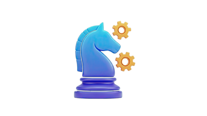 Blue Knight Chess Piece with Gears