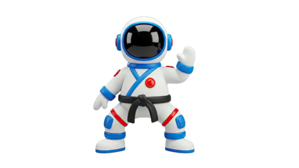 Astronaut in Karate Uniform Posing on White Background