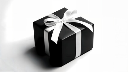 Obraz premium A black gift box with white ribbon and bow