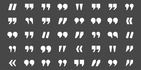 Quotation mark icon set, quote symbols collection in solid and outline style, typography punctuation vector for design, publishing, books, blogs, posters, social media, and branding © Hike studio 333
