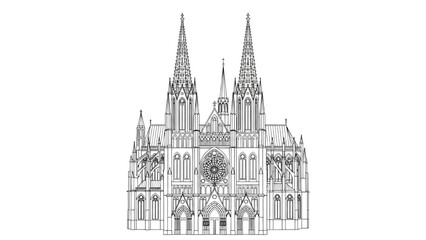Fototapeta premium High-Quality Black Line Art of Gothic Cathedral with Pointed Arches
